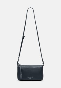 Borsa a tracolla in pelle nera con tracolla regolabile, chiusura con cerniera e logo "Liebeskind Berlin" sul davanti.