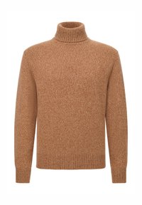 Polotröja i en varm, fläckig brun nyans. Ribbstickade muddar och halsringning, med en avslappnad passform. Mjukt material, lämpligt för lager-på-lager-styling.