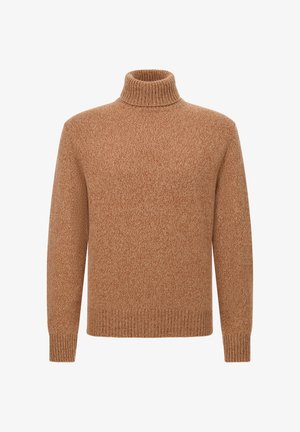 Maglione a collo alto in una calda texture marrone screziata. Polsini e scollo a coste, con un design dal taglio morbido. Materiale morbido, adatto per essere indossato a strati.