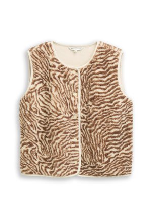 TOM TAILOR DENIM, TEDDY WESTE MIT MUSTER - Bodywarmer - brown beige zebra print