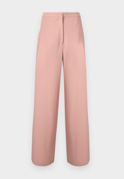 Παντελόνι με υψηλή μέση και φαρδιά πατζίνα σε μαλακό ροζ ύφασμα με κουμπί μπροστά και κρυφό φερμουάρ.