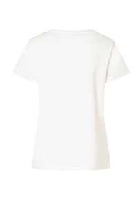 White cotton t-shirt, short sleeves, crew neckline, smooth texture, basic design, no patterns or accents. Back view captures the simplicity.