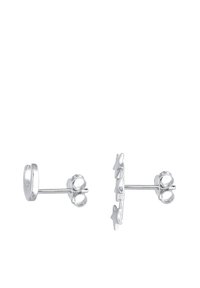 Orecchini a bottone in argento con un design a stella, con finitura liscia e chiusura standard ad astina. Le stelle sono equamente distanziate lungo un perno dritto.