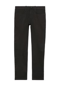Jeans in denim nero con una vestibilità slim, che presentano un classico design a cinque tasche, chiusura con bottone e dettagli di cucitura discreti lungo le cuciture.