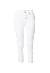 Jeans en denim blanc avec une coupe slim, dotés d'une fermeture à boutons et d'un design classique à 5 poches. Texture lisse, coupe à la cheville.