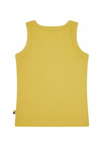 Geel tanktop van zachte katoen, mouwloos ontwerp, ronde halslijn, gladde textuur, met een klein, meerkleurig label aan de linkerkant.