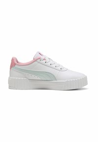 Vita sneakers med en mintgrön rand och mjuka rosa detaljer. Har en strukturerad gummISULA och rund tådesign.