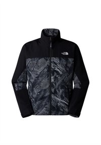 Herrarnas svarta zip-jacka med ett texturerat grått abstrakt mönster på den övre framsidan. Har en hög krage och en logotyp på vänster bröst.