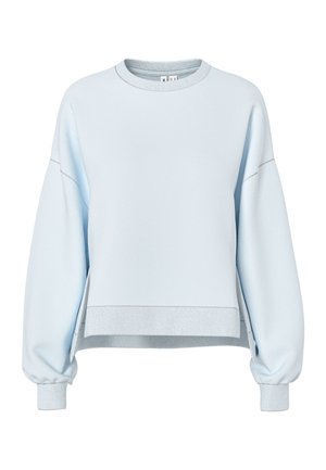Lyseblå langærmet sweatshirt med ribstrikket rund halsudskæring, manchetter og kant, med en let kortet pasform og sænkede skuldersømme.