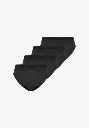 Set van vier zwarte katoenen slips met een tailleband afgezet met kant en een hoog uitgesneden ontwerp met een gladde textuur en zonder zichtbare naden.