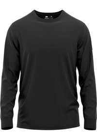 Zwarte shirt met lange mouwen van gladde stof, met een ronde hals, naadloos ontwerp en aansluitende mouwen. Geen zichtbare patronen of accenten.