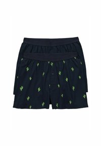 Boxer in cotone blu navy con motivo di cactus verde, dotati di una cintura elastica e chiusura a bottone per una vestibilità sicura.