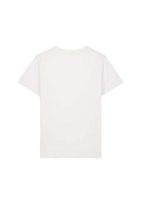 T-shirt bianca in cotone con maniche corte, scollo rotondo, texture liscia e design semplice. Nessuna grafica o pattern visibili.