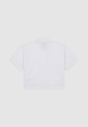 Camicetta bianca a maniche corte in cotone con colletto button-down, caratterizzata da una vestibilità dritta e dettagli minimi sul retro.
