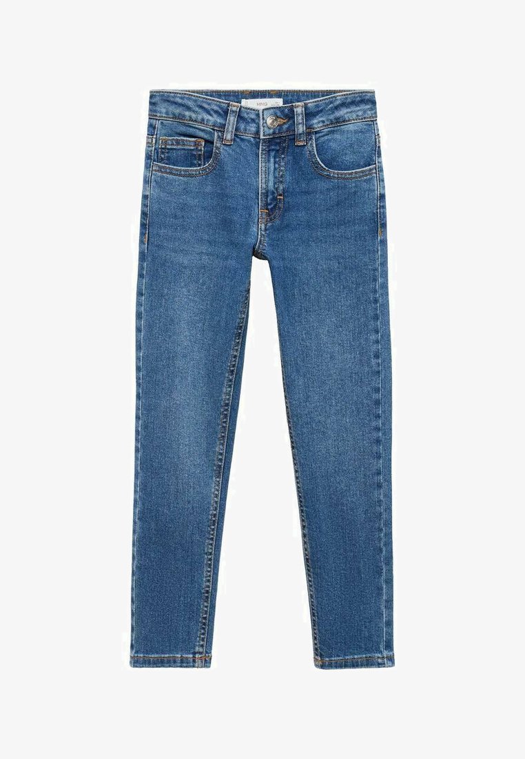 Plave traperice s klasičnim dizajnom od pet džepova, prednjim zatvaranjem na gumb i suptilnim šavnim detaljima. Slim-fit kroj s ravnim nogavicama.