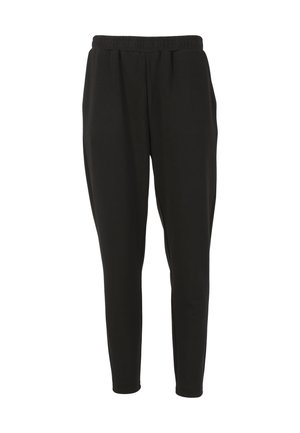 Zwarte joggingbroeken van zachte stof, met een elastische tailleband en een taps toelopende pijpdesign voor een comfortabele pasvorm.