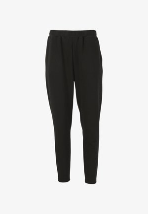 Zwarte joggingbroeken van zachte stof, met een elastische tailleband en een taps toelopende pijpdesign voor een comfortabele pasvorm.