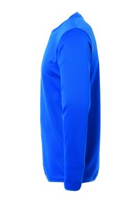Blauwe sweatshirt met lange mouwen, ronde hals en een effen textuur. Heeft een aansluitende pasvorm en zachte, gladde stof.
