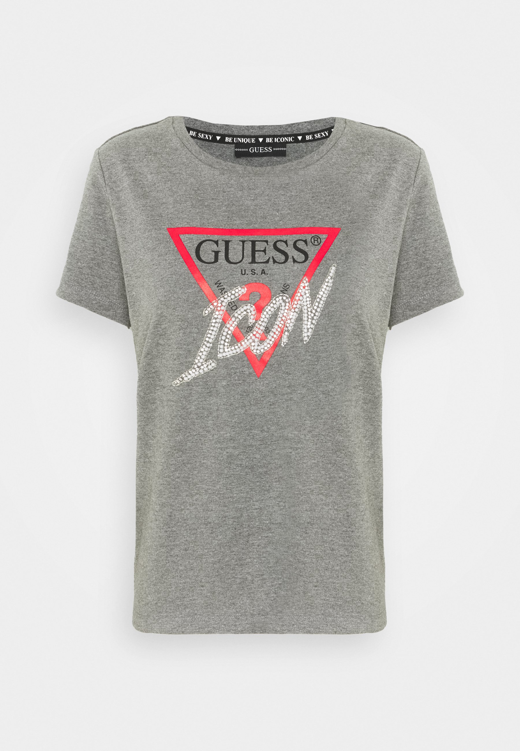Guess Icon Tee Print T Shirt Medium Charcoal Heat Mottled Grey Zalando Co Uk
