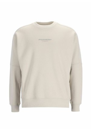 Beige sweatshirt gemaakt van zachte stof, met een ronde hals, lange mouwen en een subtiel logo in het midden. Standaard pasvorm met geribde manchetten.