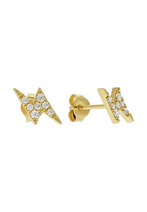 Boucles d'oreilles en or en forme d'éclair, ornées de plusieurs petits diamants sur le devant, avec une fermeture papillon.