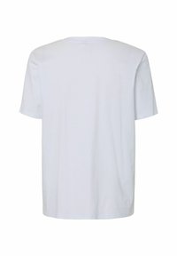 Camiseta de algodón blanca de manga corta y cuello redondo. Presenta un corte recto, textura suave y sin patrones o acentos distintivos.