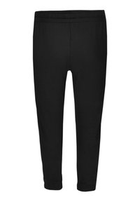 Svarta slim-fit joggerbyxor med elastisk midja och muddar vid anklarna, designade för avslappnad användning.