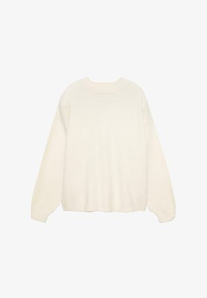 Ronde hals, lange mouwen crèmekleurige trui met een ontspannen pasvorm, gemaakt van zacht gebreid materiaal. Heeft een ribgebreide zoom en manchetten. Glad textuur.