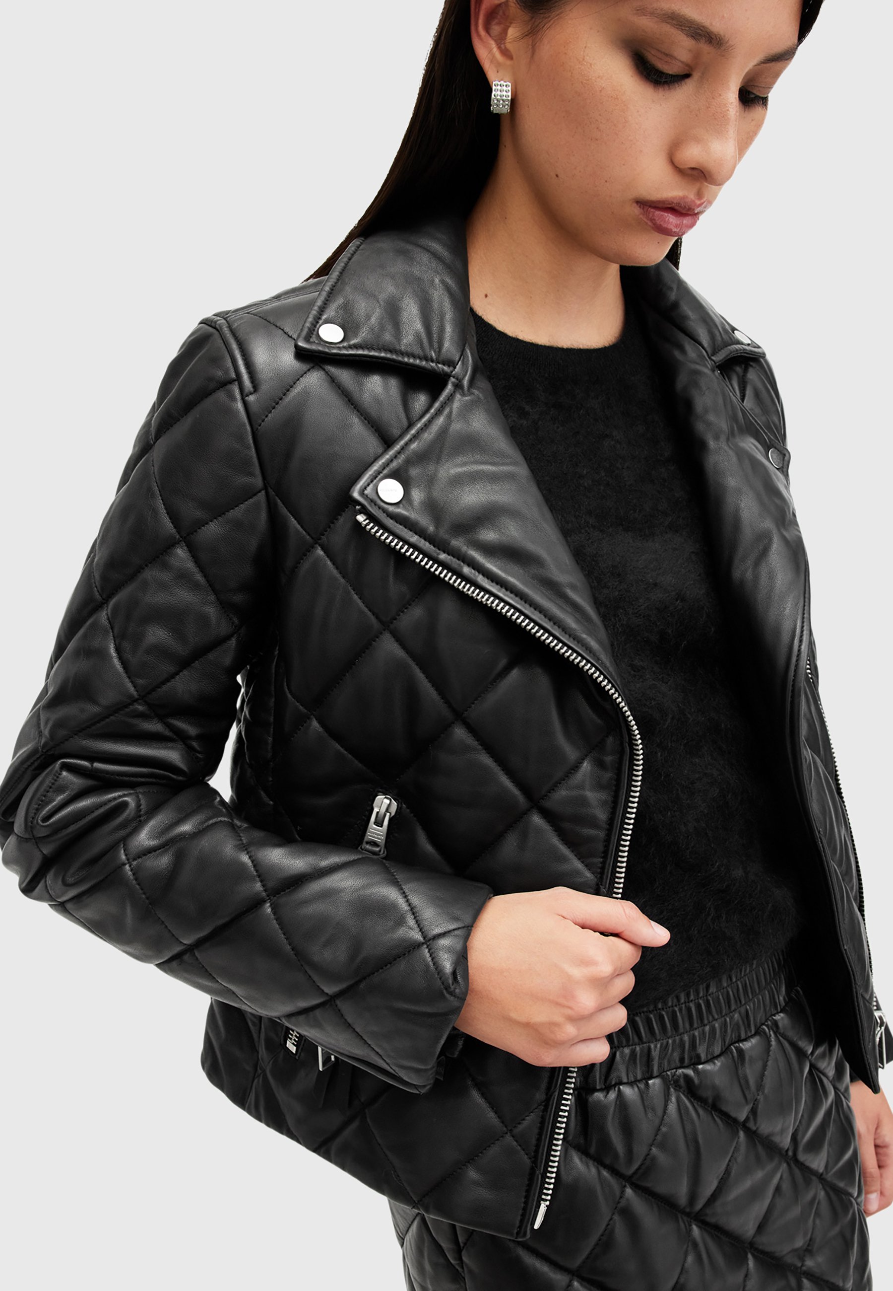 AllSaints DALBY QUILT BIKER - Leather jacket - black - Zalando.co.uk
