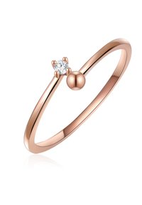 Rožu zelta gredzens ar gludu, plānu joslu, ko akcentē caurspīdīgs dārgakmens, kas ievietots raga veidā, un neliels sfērisks elements.