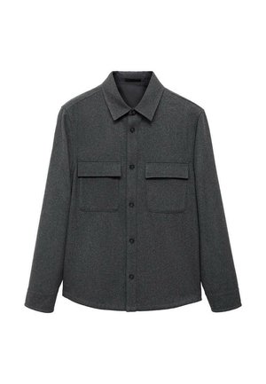 Houthakkersgrijze flanellen shirt met lange mouwen, knoopsluiting aan de voorkant, puntige kraag en twee borstzakken. Gestructureerde stof met een zachte afwerking.
