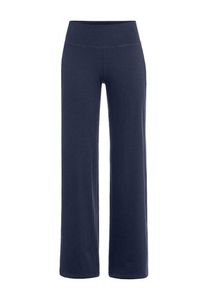 Donkerblauwe wijde broek gemaakt van zacht katoen, met een hoge tailleband en naadloos ontwerp voor comfort.