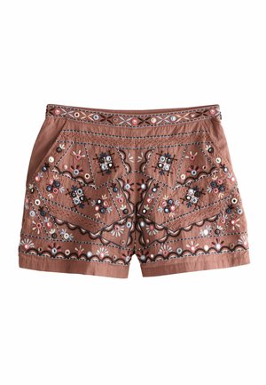 Next, REGULAR FIT - EMBROIDERED MIRROR DETAIL HIGH WAIST SHORT . - Shorts - rust brown