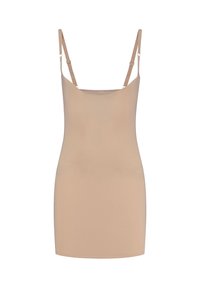 Abito canotta color nude con spalline sottili e regolabili, design elegante e texture liscia e elasticizzata. Adatto per essere indossato a strati.