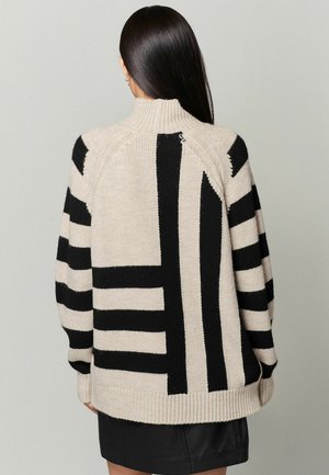 HIGH NECK LONG LINE PETITE - Striktrøje - ecru cream with black stripes