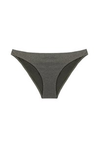 Bikini inferior de un verde oscuro brillante con una textura suave, diseño de corte bajo y cinturilla ancha. Presenta un sutil brillo para un detalle adicional.