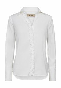 Witte lange mouwen shirt van katoen met een gerimpelde voorkant, traditionele kraag en afgeronde zoom, met knoopmanchetten.