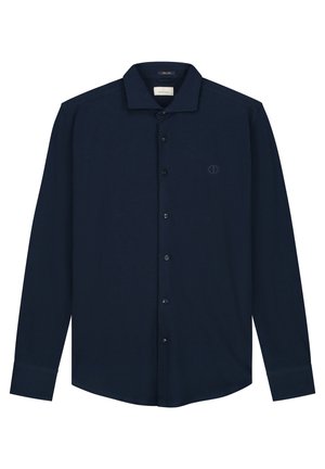 Navyblaues Langarm-Hemd aus weichem Baumwollstoff mit klassischem Kragen, durchgehender Knopfleiste und dezentem Logostick auf der Brust.
