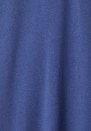 Tessuto di cotone blu con una superficie liscia e di colore uniforme e consistente. Nessun motivo o accentuazione visibili.