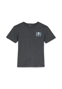Grijze T-shirt met korte mouwen van een katoenmix, met een grafisch skullontwerp in blauw en wit op de linkerborst.