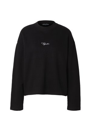 Černá žebrovaná mikina s dlouhým rukávem, kulatým výstřihem a malým bílým logem "Pegador" uprostřed na hrudi.