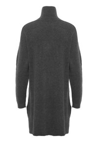 Dunkelgrauer, langärmeliger Pullover mit hohem Kragen, aus weichem Stoff. Verfügt über seitliche Schlitze und eine lockere Passform.