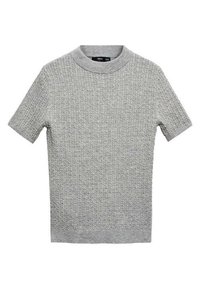 Maglione grigio a maniche corte in maglia con motivo testurizzato e colletto e orlo a coste.
