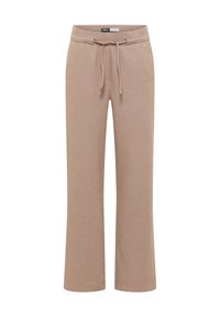 Beige rechte broek met een drawstring taille en riemlussen, ontworpen voor casual of lounge wear.
