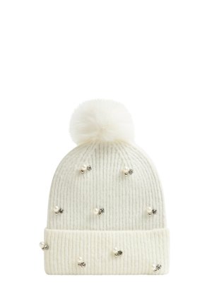 CON POMPON PERLINE E STRASS - Berretto - bianco lana