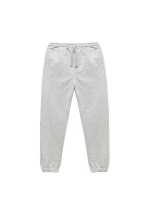 Hellgraue Jogginghosen aus weichem Stoff, mit einem elastischen Bund und Kordelzug, zwei seitlichen Taschen und elastischen Bündchen.