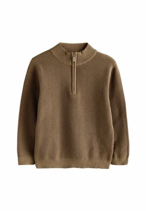 REGULAR FIT - TEXTURED ZIP NECK - Maglione - chocolate brown