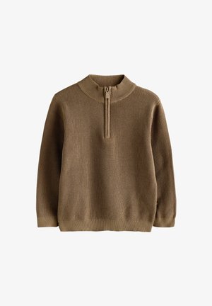 Next, REGULAR FIT - TEXTURED ZIP NECK - Trui - chocolate brown