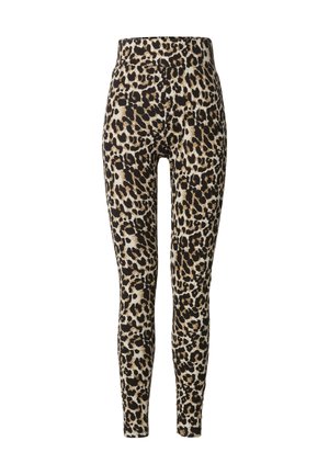 Højttaljede leggings med tætsiddende pasform og leopardprint i nuancer af sort, brun og beige.
