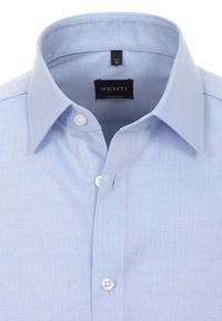 Light blue, modern fit dress shirt with a spread collar, white buttons, and a smooth texture. Features brand label "VENTI" inside the neck.